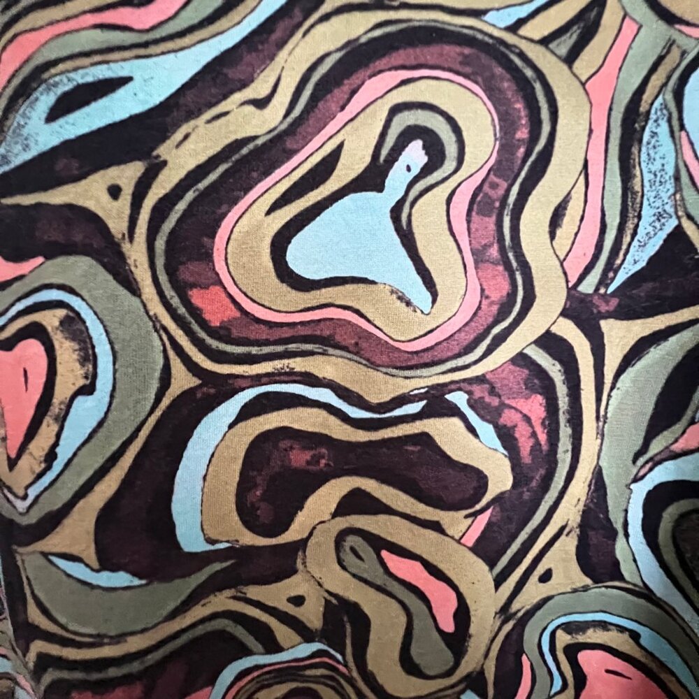 Peruvian Connection Dress Murano Green Brown Aqua Swirl Pima Cotton Ruffle - Picture 3 of 7